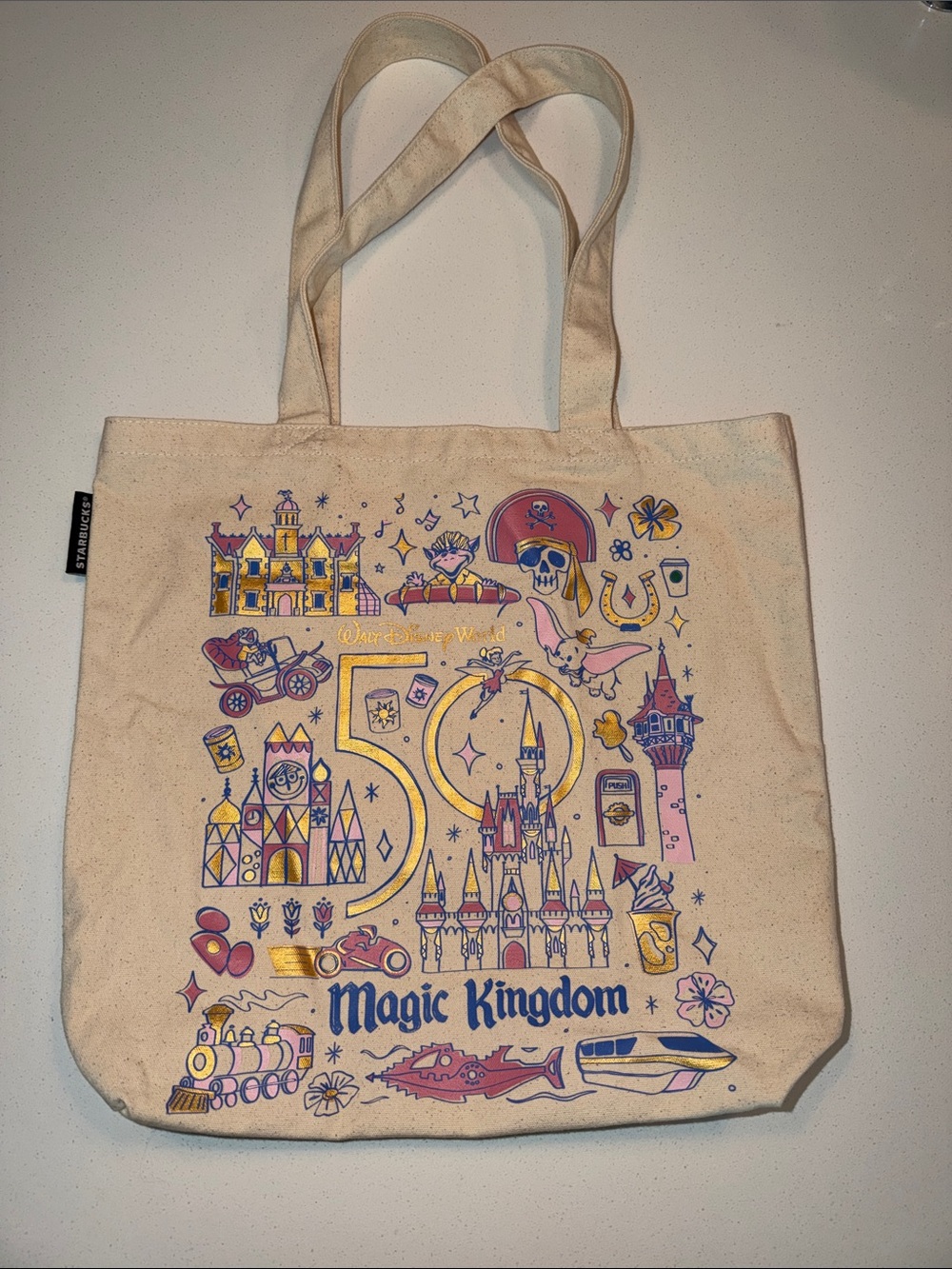 Authentic Starbucks Disney Magic Kingdom 50th Tote Bag